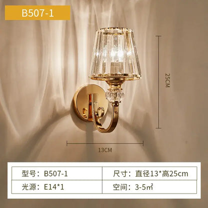 Modern gold crystal wall lamp bedroom faceted sconce