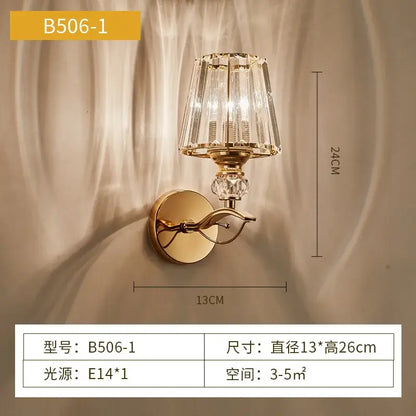 Modern gold crystal wall lamp bedroom faceted sconce
