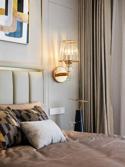 Modern gold crystal wall lamp bedroom faceted sconce