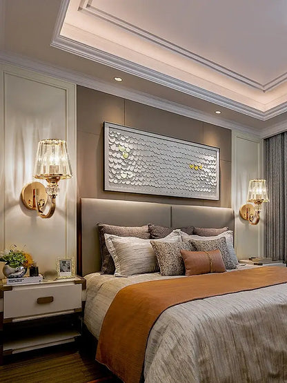 Modern gold crystal wall lamp bedroom faceted sconce