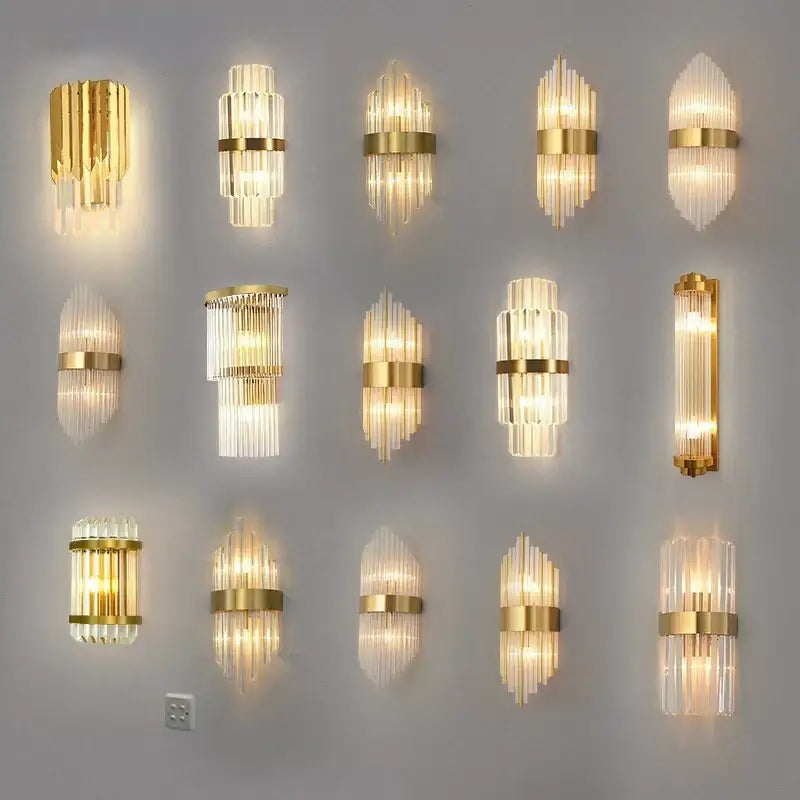 Modern gold crystal wall lamp bedroom glass sconce
