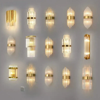 Modern gold crystal wall lamp bedroom glass sconce