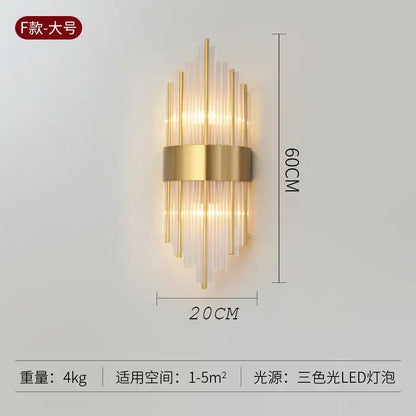 Modern gold crystal wall lamp bedroom glass sconce