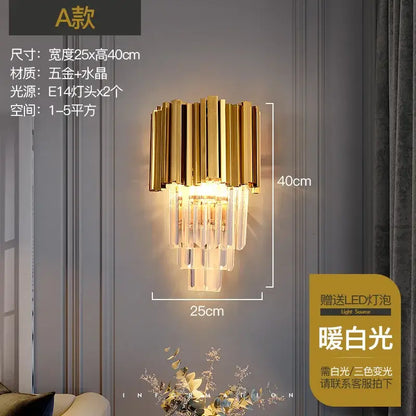 Modern gold crystal wall lamp bedroom glass sconce