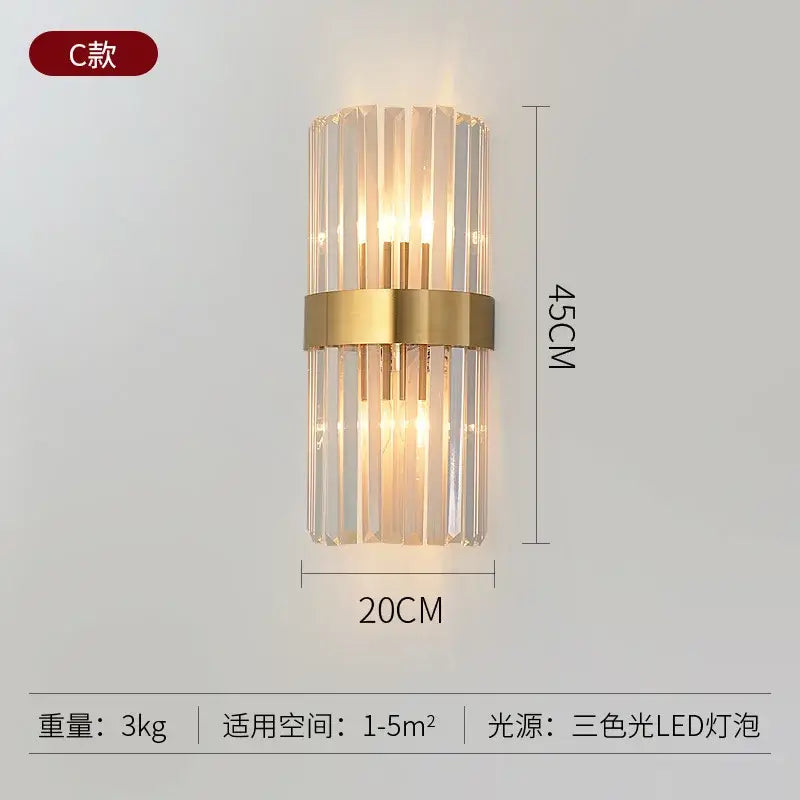 Modern gold crystal wall lamp bedroom glass sconce