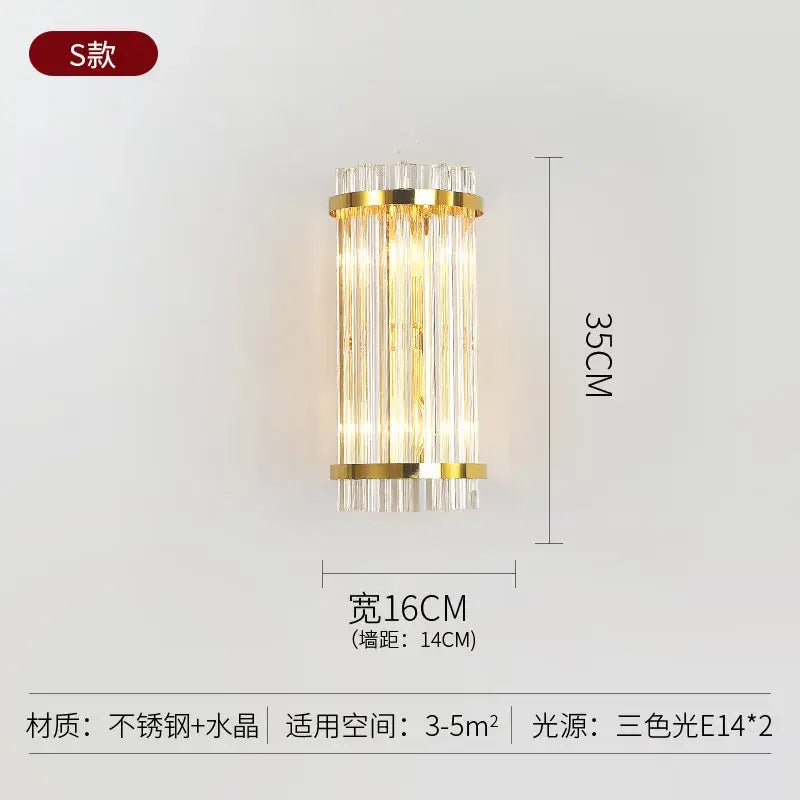 Modern gold crystal wall lamp bedroom glass sconce
