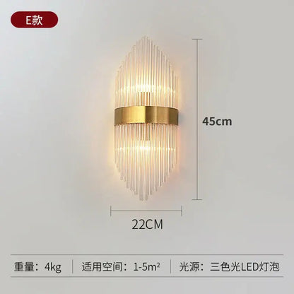 Modern gold crystal wall lamp bedroom glass sconce