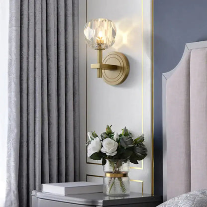 Modern gold crystal wall lamp bedroom globe sconce