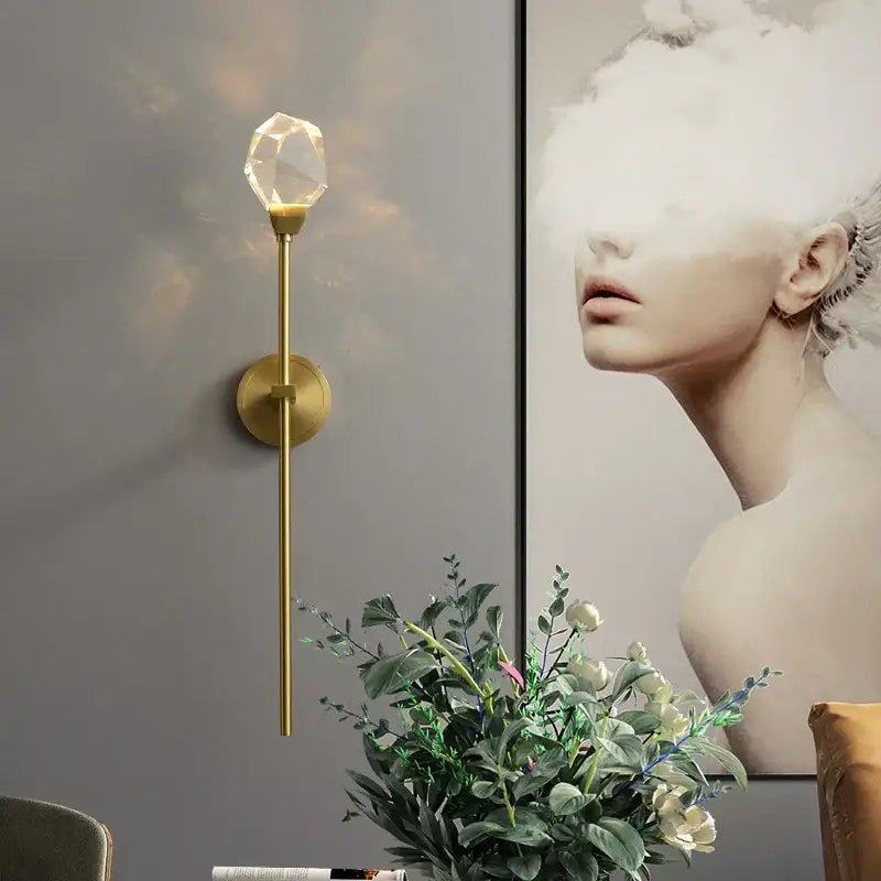 Modern gold crystal wall lamp bedroom slender led sconce