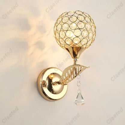 Modern gold crystal wall lamp bedroom spherical sconce decor