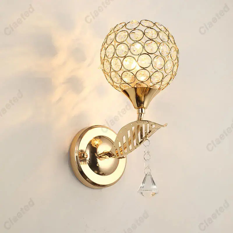 Modern gold crystal wall lamp bedroom spherical sconce decor