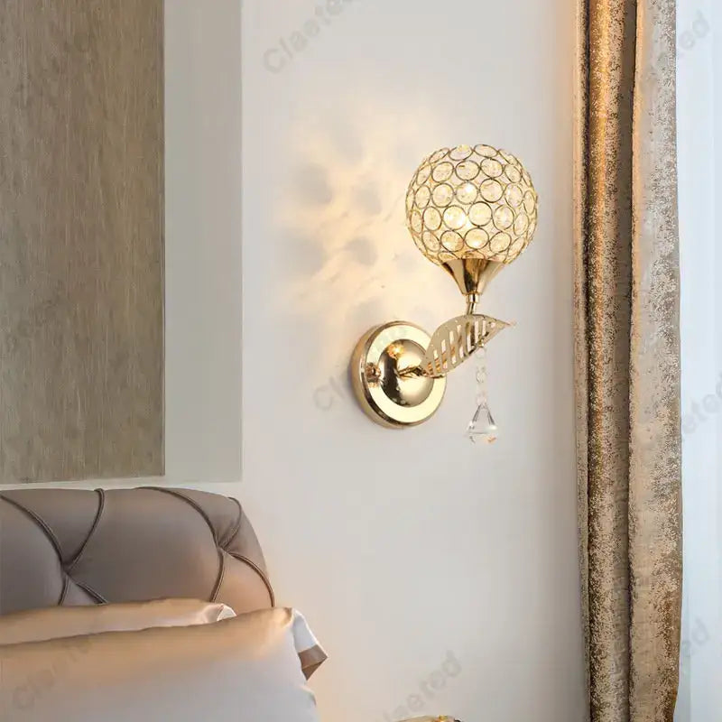 Modern gold crystal wall lamp bedroom spherical sconce decor