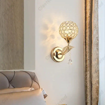 Modern gold crystal wall lamp bedroom spherical sconce decor