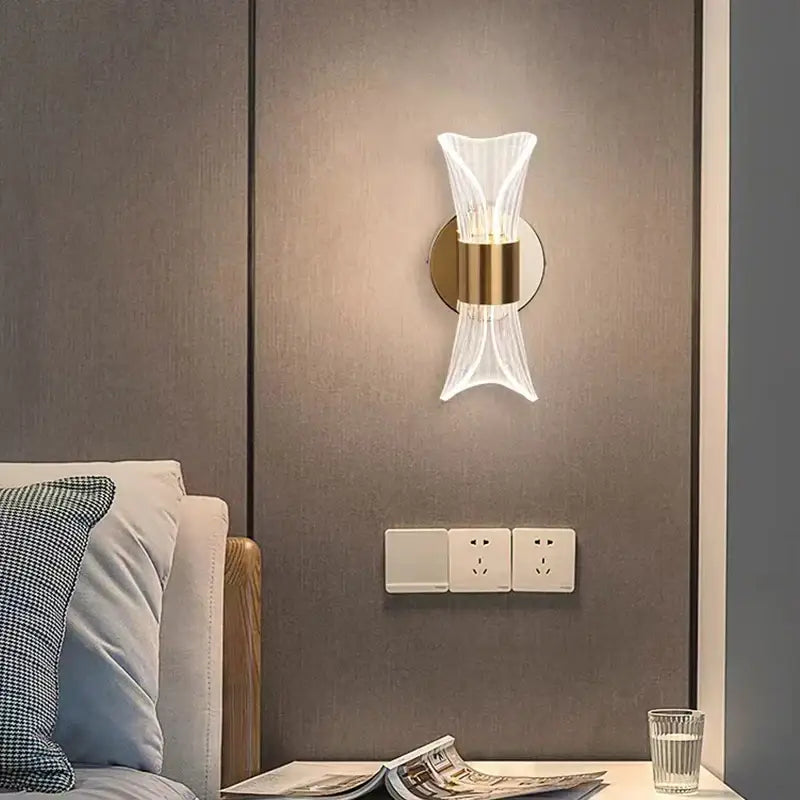 Modern gold crystal wall lamp for bedroom sculptural glass design