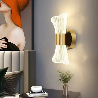 Modern gold crystal wall lamp for bedroom sculptural glass design