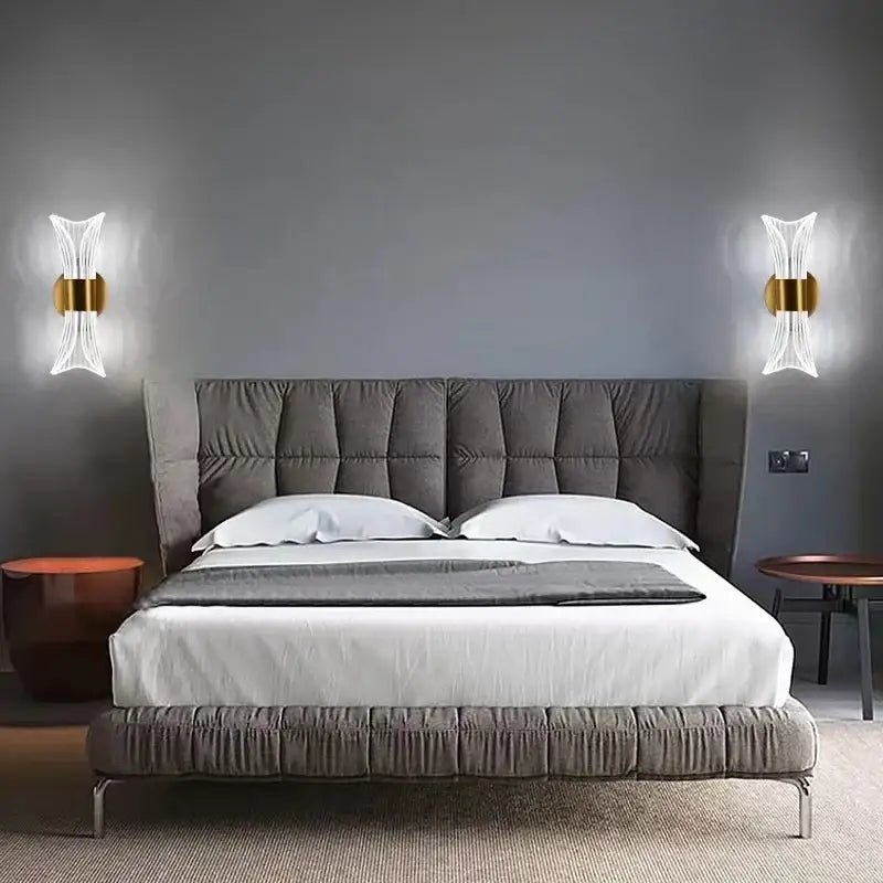 Modern gold crystal wall lamp for bedroom sculptural glass design