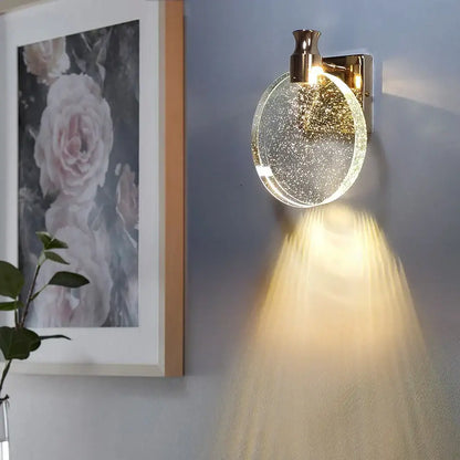 Modern gold crystal wall lamp for bedroom with clear glass shade