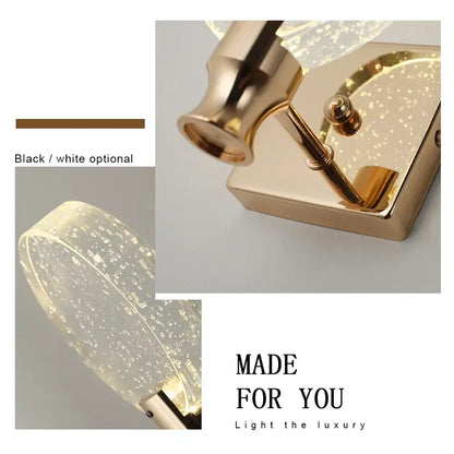 Modern gold crystal wall lamp for bedroom with clear glass shade