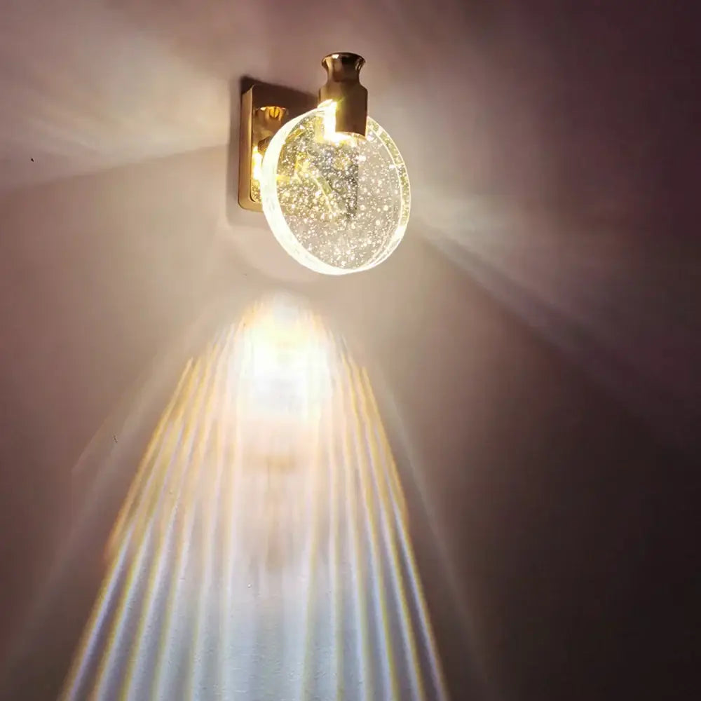 Modern gold crystal wall lamp for bedroom with clear glass shade