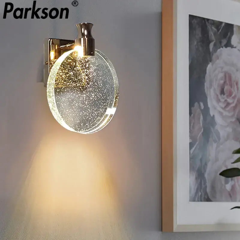 Modern gold crystal wall lamp for bedroom with clear glass shade