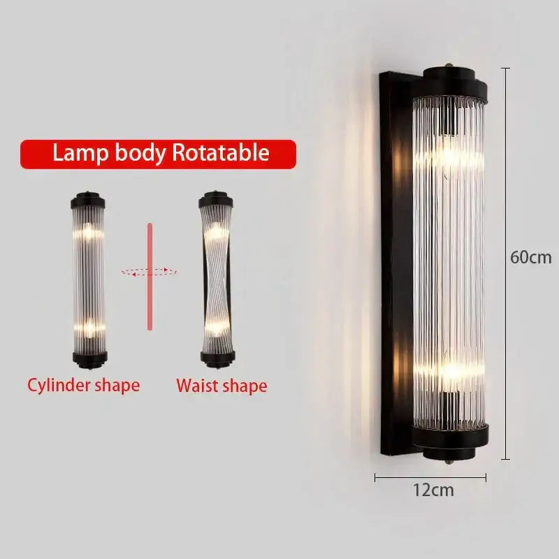 Modern gold crystal wall lamp for bedroom with glass rods
