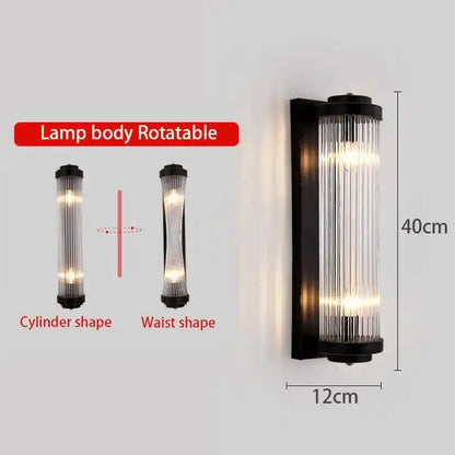 Modern gold crystal wall lamp for bedroom with glass rods
