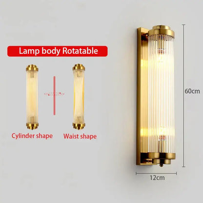 Modern gold crystal wall lamp for bedroom with glass rods