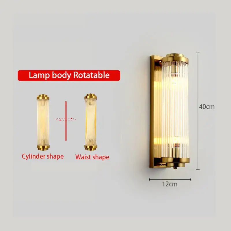Modern gold crystal wall lamp for bedroom with glass rods
