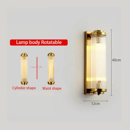 Modern gold crystal wall lamp for bedroom with glass rods