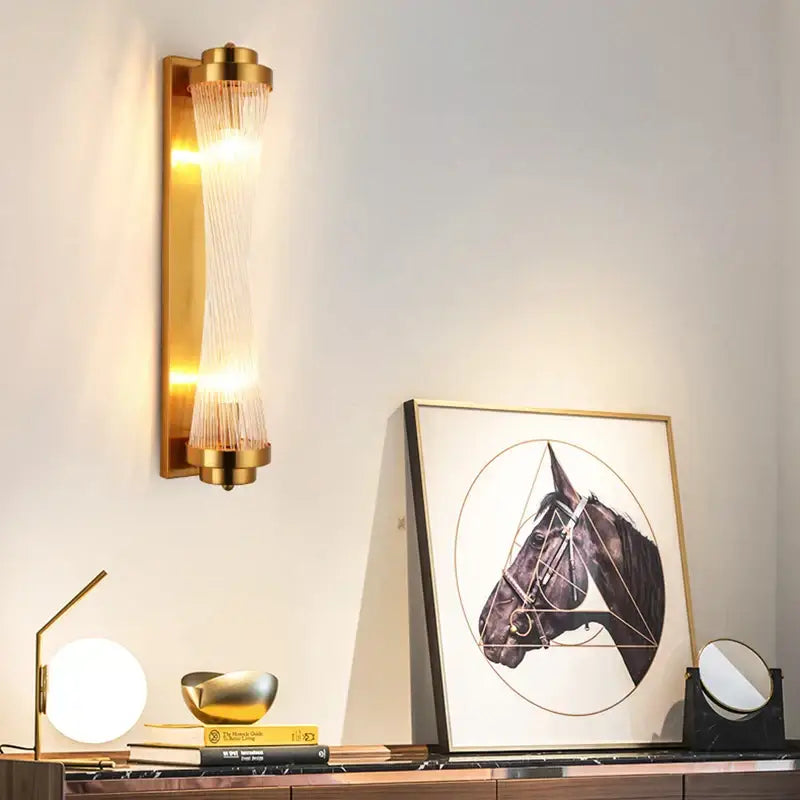 Modern gold crystal wall lamp for bedroom with glass rods