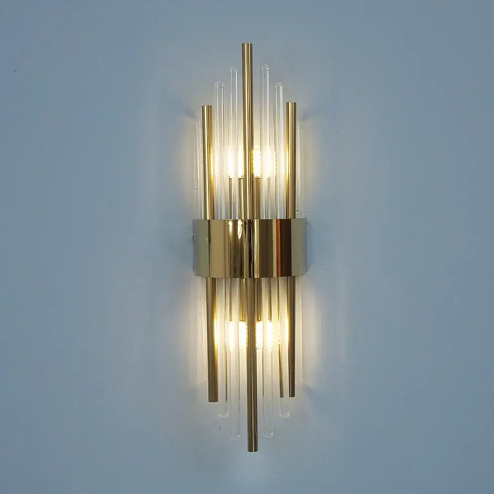 Modern gold crystal wall lamp for bedroom with vertical glass tubes