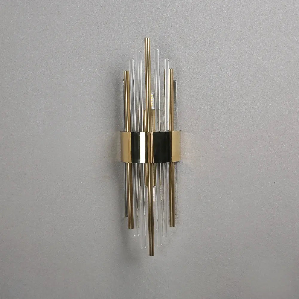 Modern gold crystal wall lamp for bedroom with vertical glass tubes