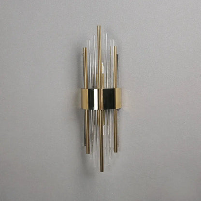 Modern gold crystal wall lamp for bedroom with vertical glass tubes