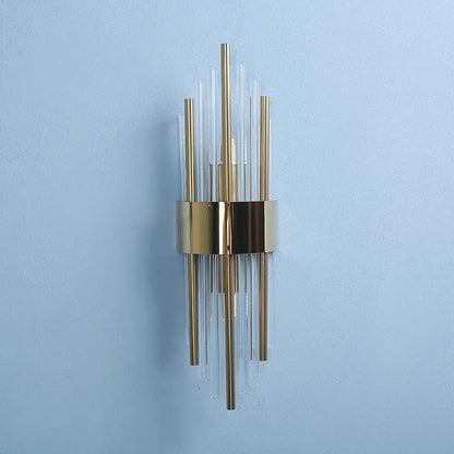 Modern gold crystal wall lamp for bedroom with vertical glass tubes