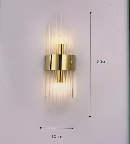 Modern gold crystal wall lamp for bedroom with vertical glass tubes