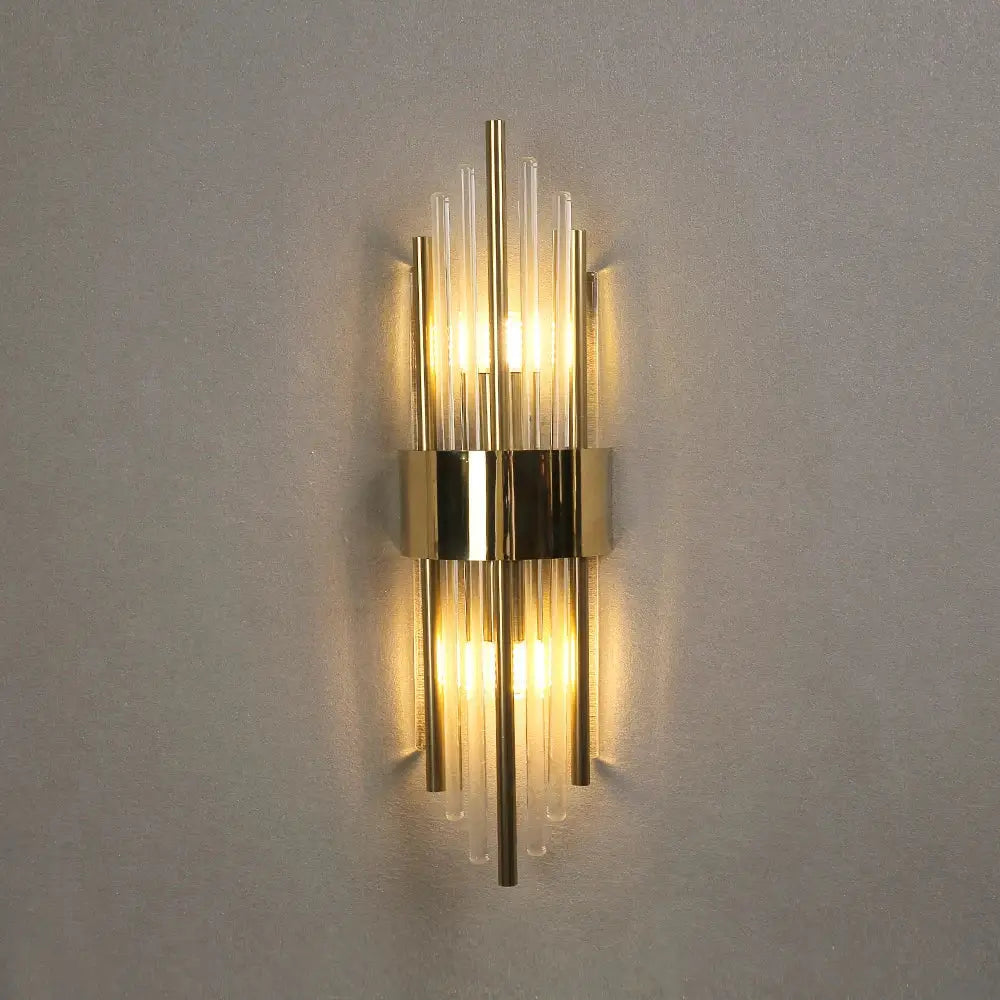 Modern gold crystal wall lamp for bedroom with vertical glass tubes