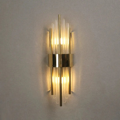 Modern gold crystal wall lamp for bedroom with vertical glass tubes