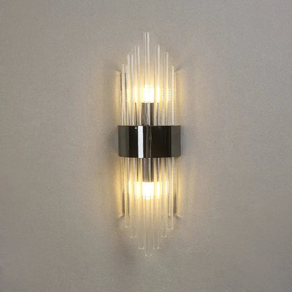 Modern gold crystal wall lamp for bedroom with vertical glass tubes