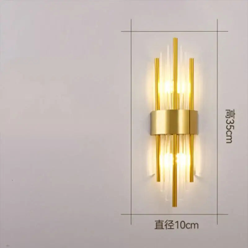 Modern gold crystal wall lamp for bedroom with vertical glass tubes