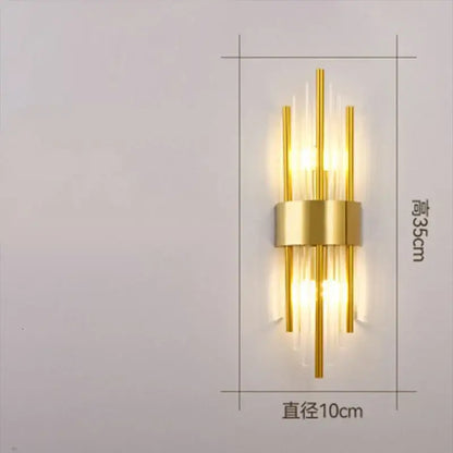 Modern gold crystal wall lamp for bedroom with vertical glass tubes