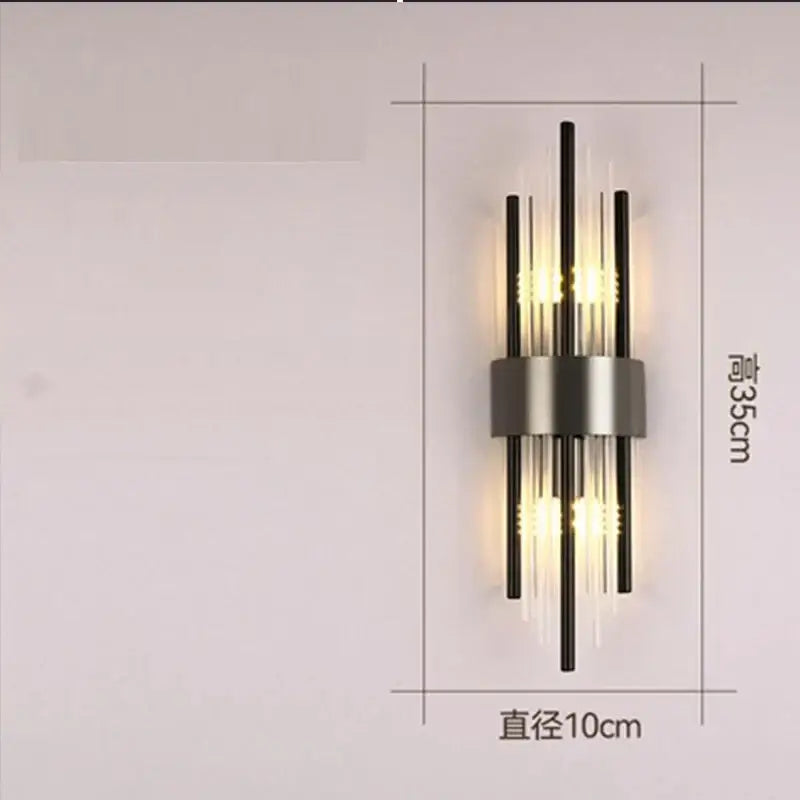 Modern gold crystal wall lamp for bedroom with vertical glass tubes