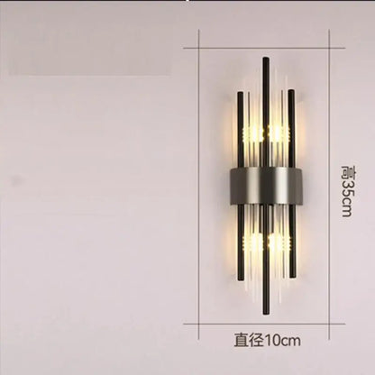Modern gold crystal wall lamp for bedroom with vertical glass tubes
