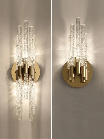 Modern gold crystal wall lamp for living room with vertical rods