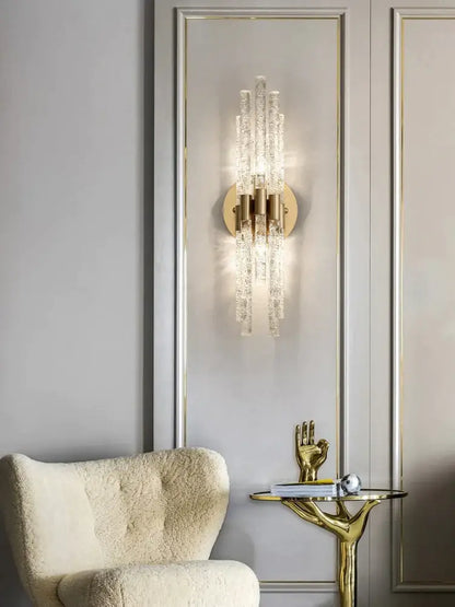 Modern gold crystal wall lamp for living room with vertical rods