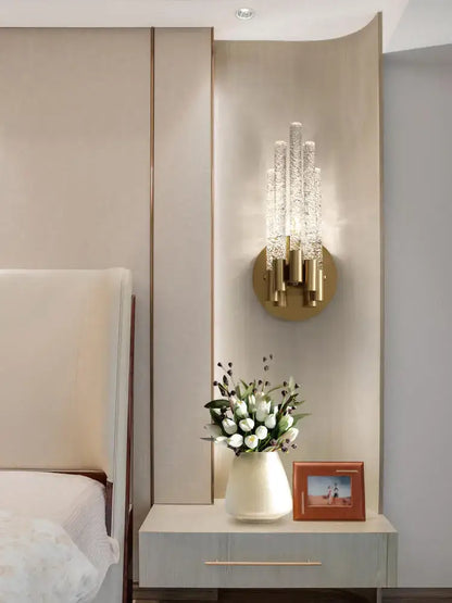 Modern gold crystal wall lamp for living room with vertical rods
