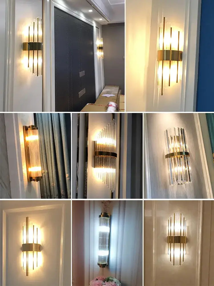 Modern gold crystal wall lamp living room glass sconce