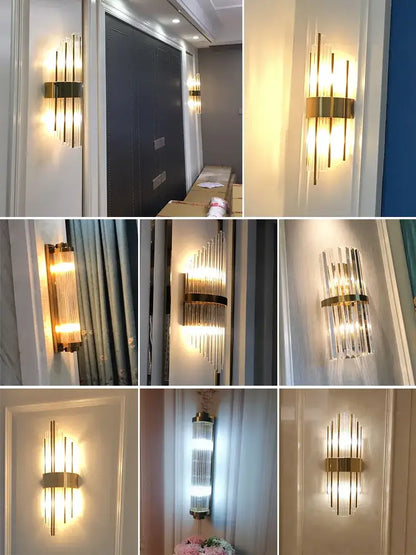 Modern gold crystal wall lamp living room glass sconce