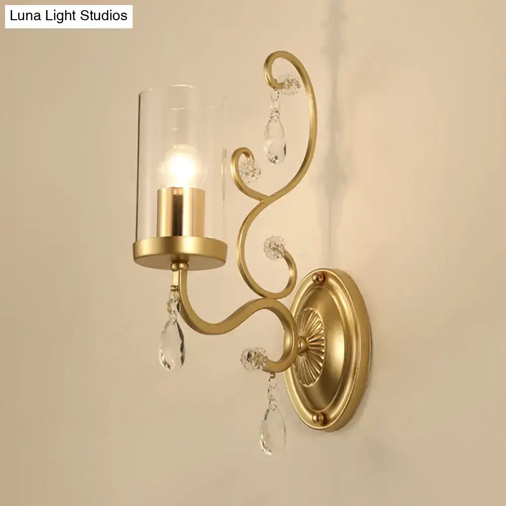Modern gold crystal wall light bedroom clear glass cylinder shade