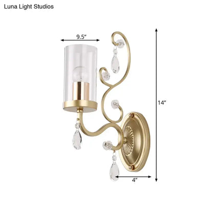 Modern gold crystal wall light bedroom clear glass cylinder shade