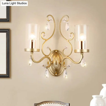 Modern gold crystal wall light bedroom clear glass cylinder shade